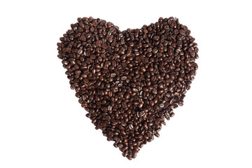 Coffee beans arranged in a heart shape (Have clipping path).