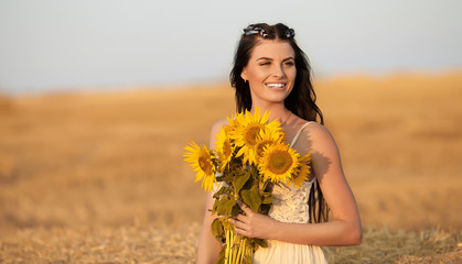 Bride posing in beautiful autumn landscape