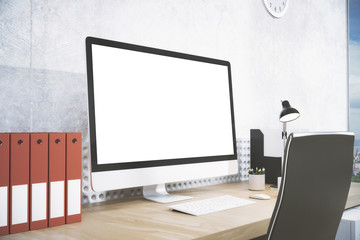 Designer desktop with white computer side