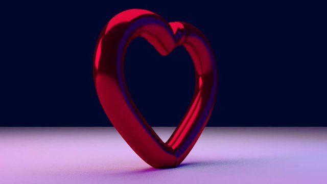 3D-Rendering einer langsam hin und herrotierenden, metallisch gl&auml;nzenden, roten Skulptur von der Form eines Herzens