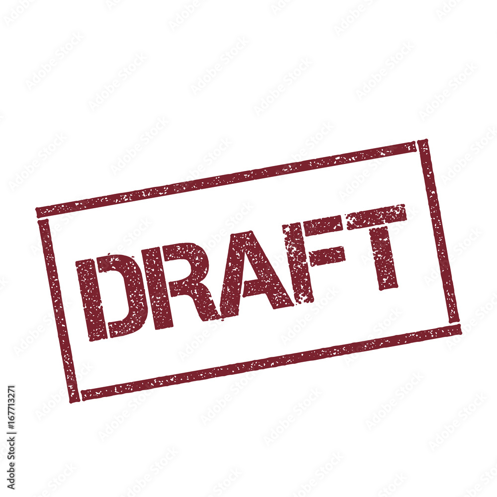 Poster draft rectangular stamp. textured red seal with text isolated on white background, vector illustrati