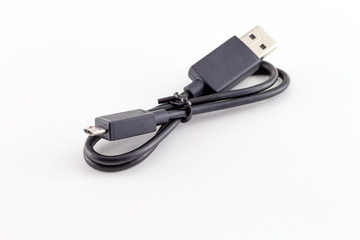 USB Mini USB cable Black isolated on white background