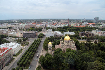 Fototapeta na wymiar Cityscape of Riga old town from above. Photo taken in July