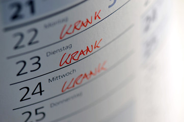 krank, Kalender, Arbeitsunfähigkeitsbescheinigung, Krankmeldung, Krankheit, Krankenkasse,  Grippe,...