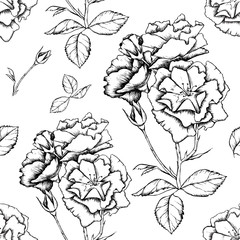 Seamless background with sketch style flowers