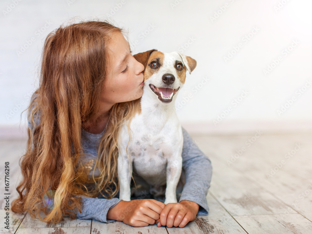 Canvas Prints happy child with dog