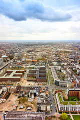 Dusseldorf at the river Rhine in Germany. Aerial View