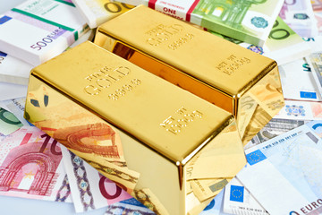 gold bar concept. Finance background with money. Euro Money. euro cash background