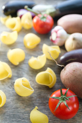Ingredients for pasta with vegetables. Italian cuisine
