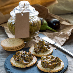 Homemade eggplant pate. Square crop.