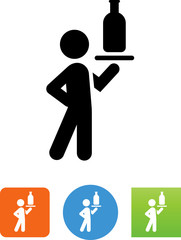Waiter With Wine Bottle Icon - Illustration