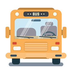 Modern flat cartoon illustration of front side of stylized bus.