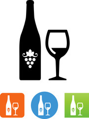 Wine Bottle And Glass Icon - Illustration