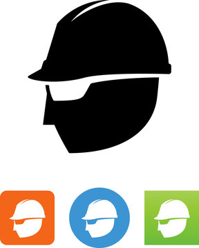 Worker With Hard Hat And Safety Glasses Icon - Illustration