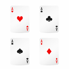 Four aces. Playing cards with shadow isolated on white background
