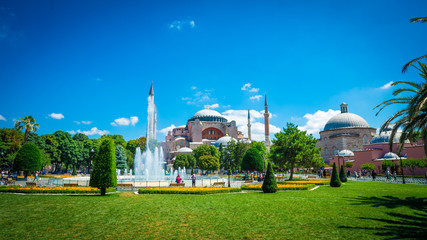 Fototapeta na wymiar Istambu, Turkey July 2017. Blue Mosque in Istanbul, Turkey, Sultanahmet district
