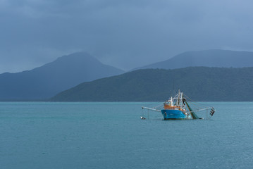 Landscape of fishing boat on sea