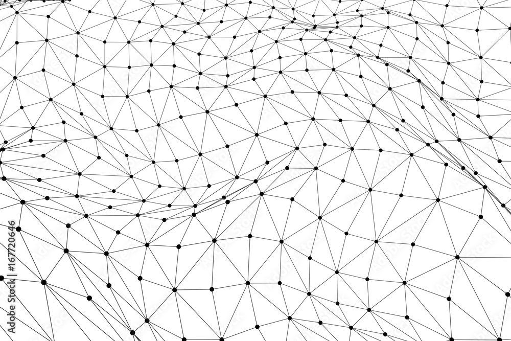 Poster black 3d low poly wireframe mesh - network or cyber internet concept