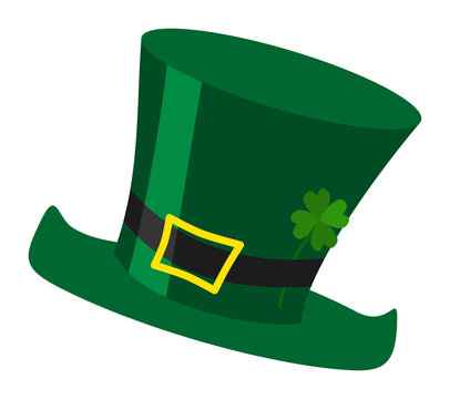 Green irish St. Patrick's day leprechaun hat illustration with cloverleaf isolated over white