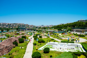 Obraz premium ISTANBUL, TURKEY - 12 JULY, 2017: Miniaturk is a miniature park in Istanbul, Turkey. The park contains 122 models. Panoramic view of Miniaturk