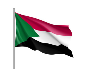 Sudan flag. Illustration of African country waving flag on flagpole. Vector 3d icon isolated on white background. Realistic illustration