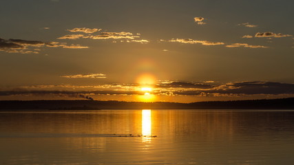 Sunset on the Lake Onega. Petrozavodsk. Karelia