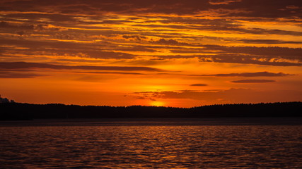 Sunset on the Lake Onega. Petrozavodsk. Karelia