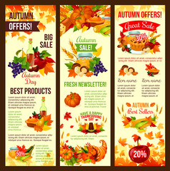 Autumn sale banner set of fall harvest celebration