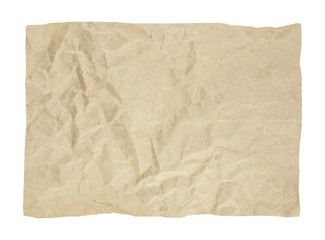 Brown crumpled paper texture on white background.