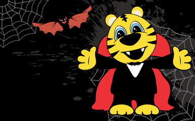 cute little tiger hug dracula costume halloween backgorund in vector format 