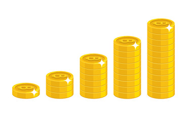 Profit growth cartoon style isolated. The increase of profit in gold bitcoins for designers and illustrators. Gold pieces income growth in the form of a vector illustration