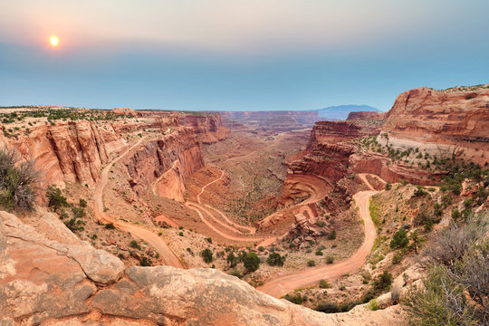 Shafer Trail Road switchbacks in Canyonlands National Park near Moab, Utah, U.S.A.
