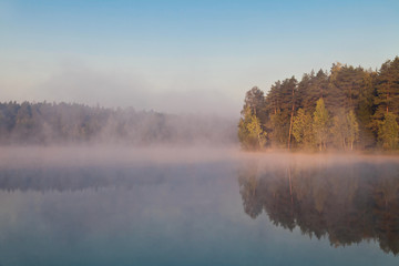 Fototapeta na wymiar autumnal lake near the forest