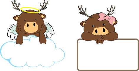cute little angel and girl deer baby cartoon copyspace in vector format