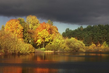 Jezioro Długie jesienią - obrazy, fototapety, plakaty