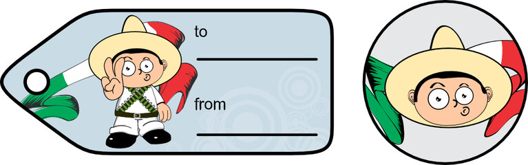 mexican kid cartoon independence gift card sticker in vector format very easy to edit