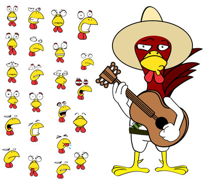 funny chicken mexican expressions cartoon setin vector format  very easy to edit 