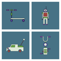 Set of children toys in different sets in flet on white board © gorovits