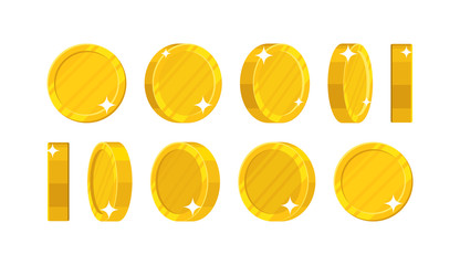 Golden coins in different positions. Balance profit, income statement and cash flow statement. Cartoon vector illustration on white background