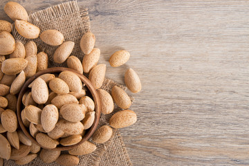 Almond case on a hemp sack