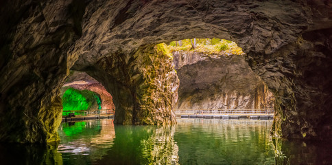 Flooded cave. Failure in Ruskeala. Karelia. Russia.