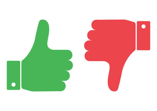 Thumb up and down red and green. I like and dislike. Vector illustration.