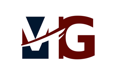 MG Red Negative Space Square Swoosh Letter Logo