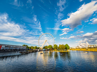 Montreal old city waterfront park with entertainment venue