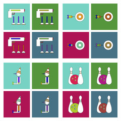 Set of kids toys in flet icons on color backgrounds © gorovits