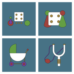 Set of kids toys in flet icons on color backgrounds © gorovits