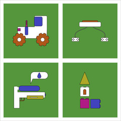 Set of kids toys in flet icons on color backgrounds © gorovits
