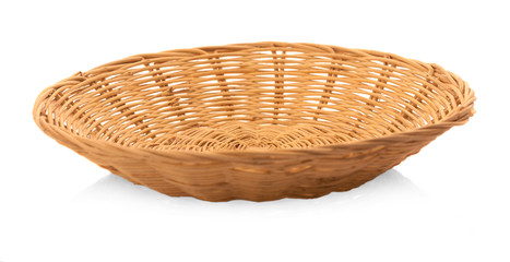 vintage weave wicker basket isolated on white background.