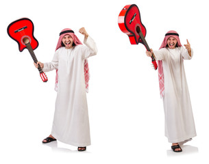 Arab man playing guitar isolated on white