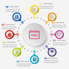 Fototapeta na wymiar Infographic template with birthday icons